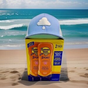 2x 10oz Banana Boat Sport Ultra SPF50 Sunscreen No Oxybenzone Water Resist + Cap